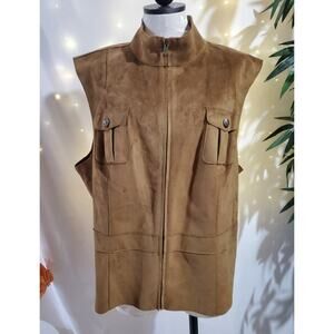 Lauren Ralph Lauren Dry Goods Supply Co Faux Suede Zip Vest Size 2X Pockets Tan